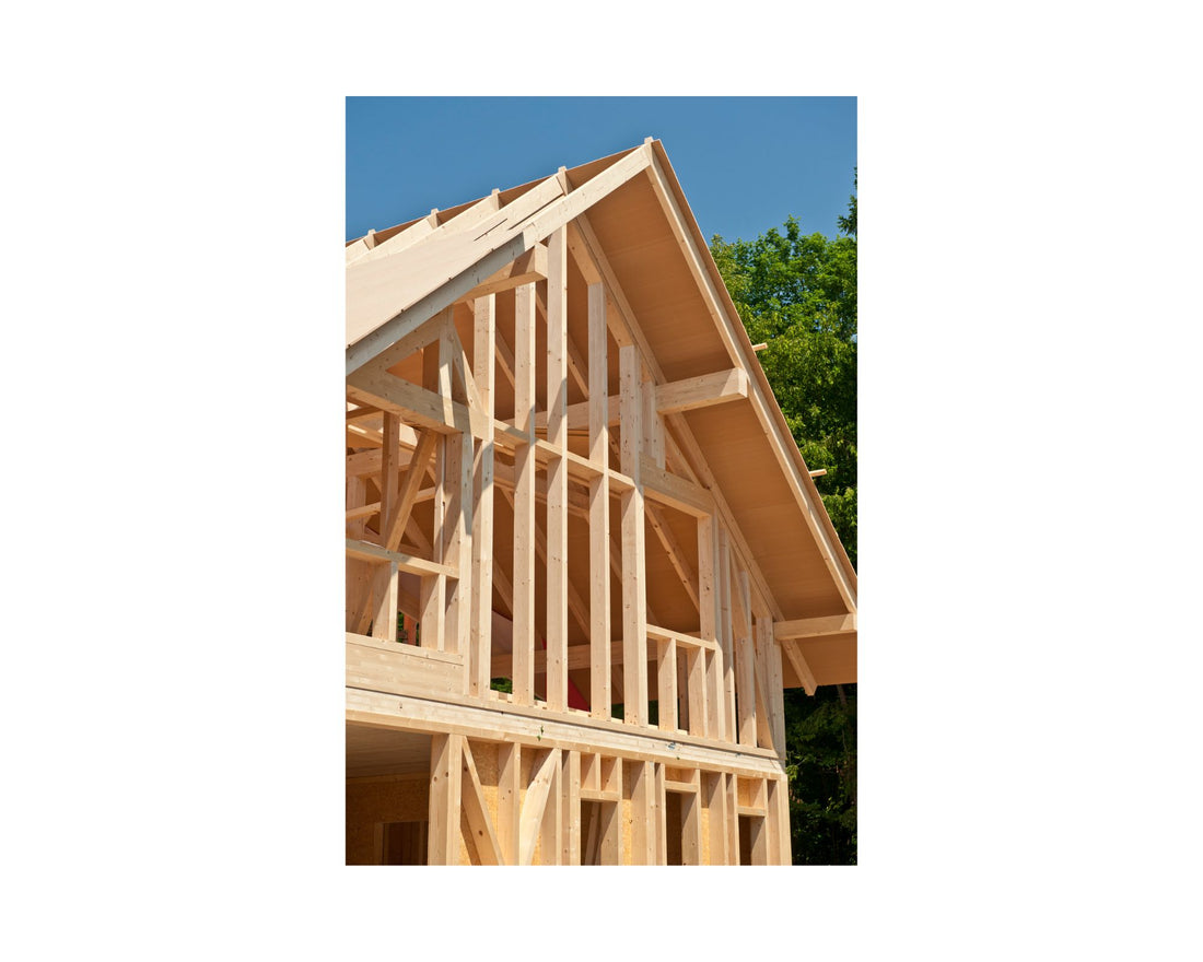 Inside wood framed house under construction